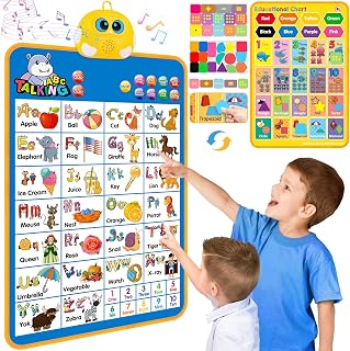Electronic Alphabet Wall Chart, Kids Learning Toys for Toddlers 1-3 - Blue | Talking ABC, 123s, Music Poster, Interactive Educational Toddler Toy, Birthday Gifts for Age 1 2 3 4 5 Year Old Boys Girls