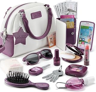 Play Purse for Little Girls - Toddler Girl Toys, 3 Year Old Girl Gifts | Princess Toys for Girls, Dress Up Pretend Play Birthday Gift for Girls Ages 3 4 5 6+, Inlcudes Phone, Wallet, Pretend Makeup