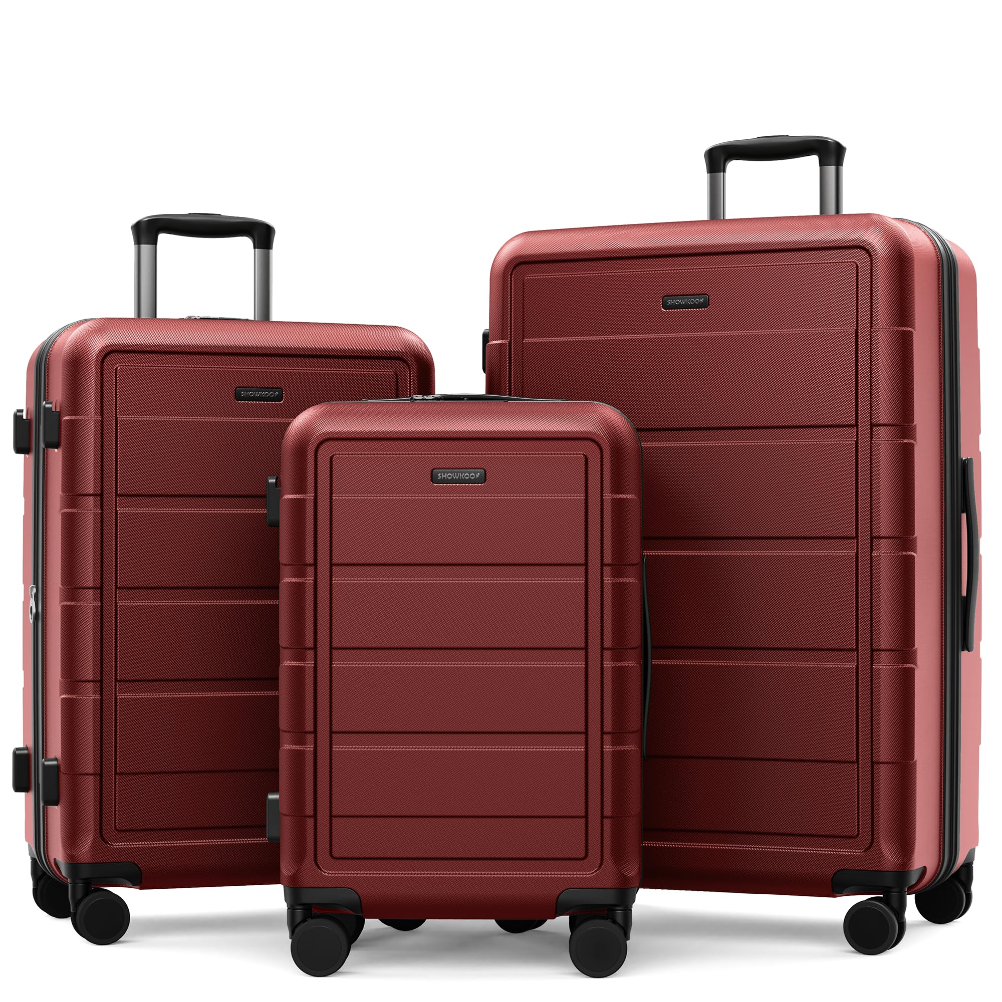 SHOWKOO Luggage Set 3 Piece Hardshell PC+ABS Expandable Suitcase, Wine Red
