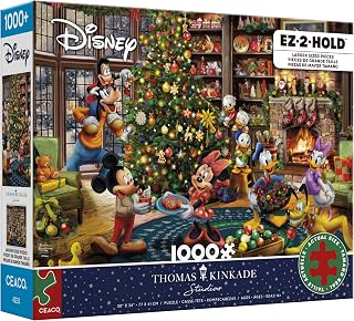 Ceaco - Thomas Kinkade Disney - Mickey & Minnie - 1000 Large Piece Puzzle | EZ-2-Hold Easy-Grip Pieces, Precision-Cut Fit, Full-Color Poster, Puzzles for Adults, Adult Jigsaw Puzzles, Made in USA