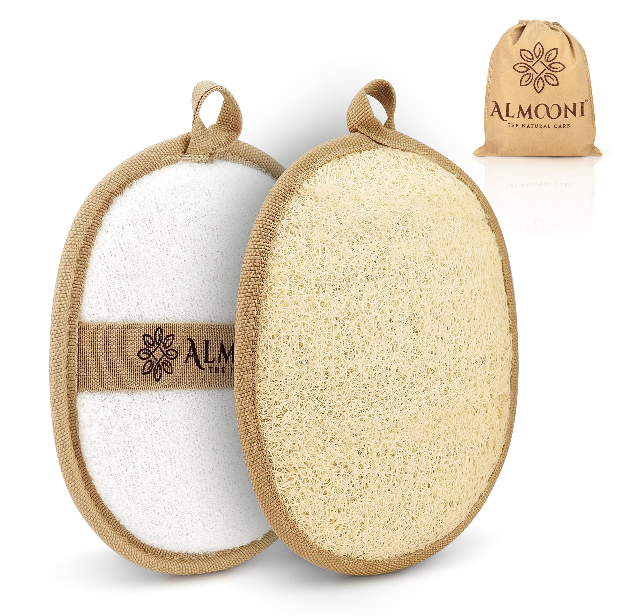 Almooni Natural Loofah Exfoliating Body Scrubber, Shower Sponge 2 Count | Natura