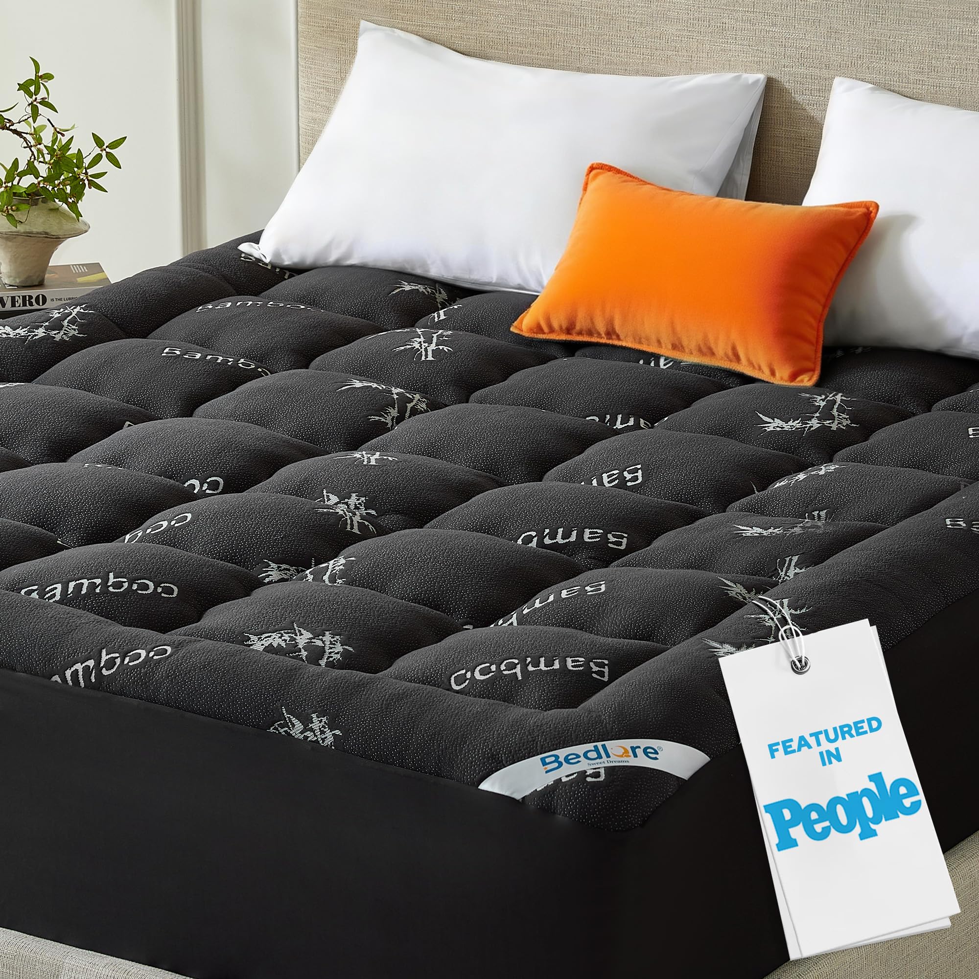 BEDLORE Queen Mattress Topper Viscose Derived from Bamboo, Gray | Thick Pillow T