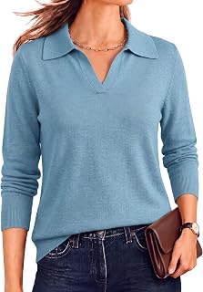 Arach&Cloz Women's Autumn Winter Polo Sweater in Soft Wool Blend Long Sleeves