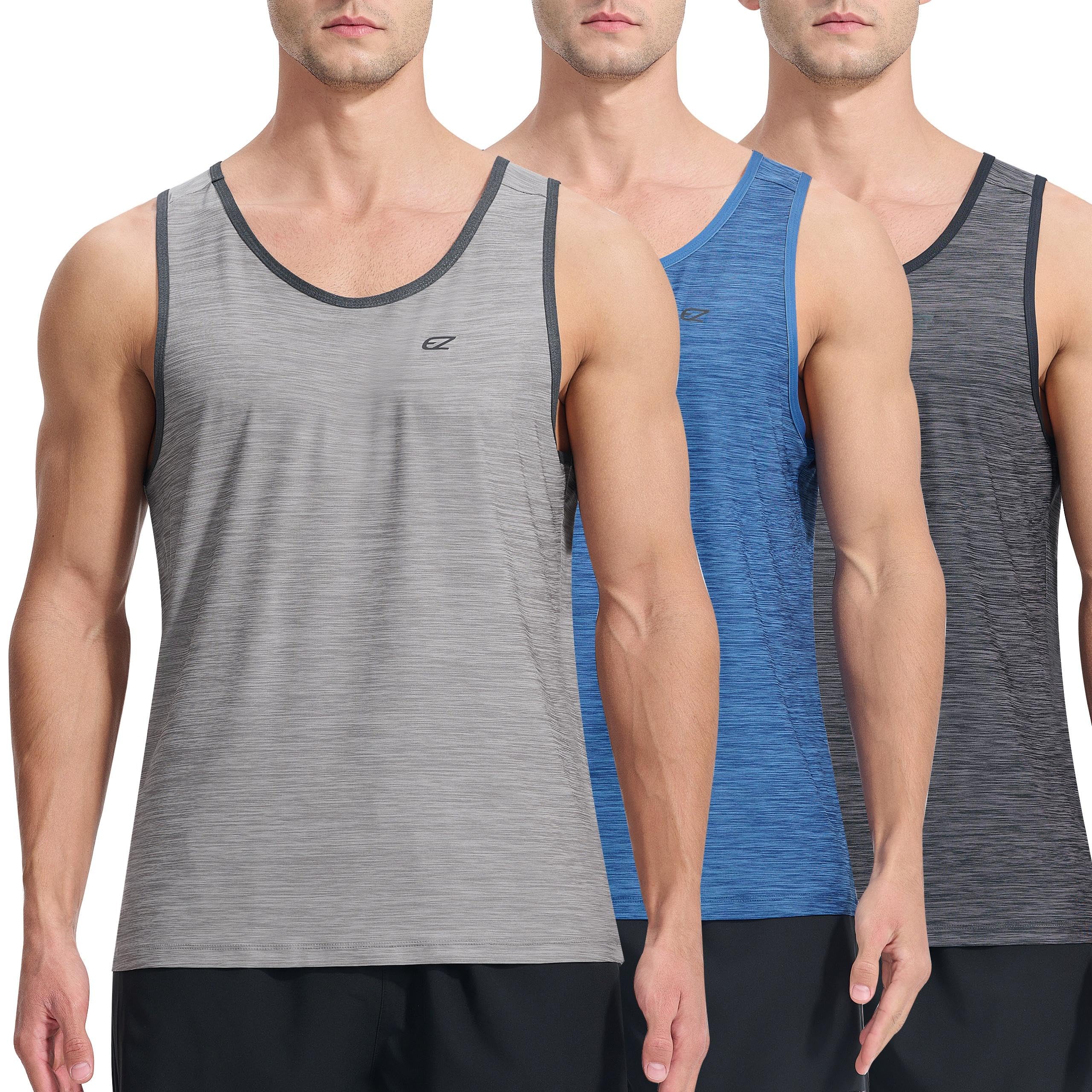 EZRUN Mens Quick Dry Workout Gym Sleeveless Summer Running Athletic Swimming Tan