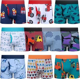 BIG ELEPHANT Boys Boxer Briefs 10-Pack, 100% Cotton Toddler Underwear