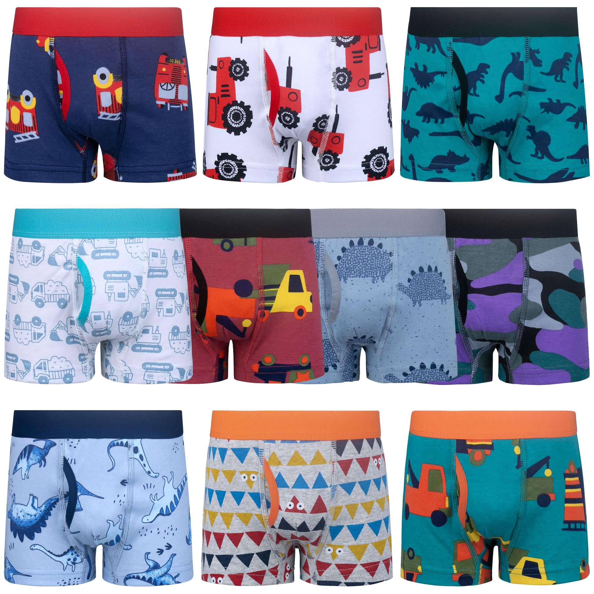 BIG ELEPHANT Boys Boxer Briefs 10-Pack, 100% Cotton Toddler Underwear