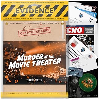 Unsolved murder mystery game - Cold Case Files Investigation - Detective clues / evidence - Solve the crime - Individuals, date nights & party groups - "Murder at the Movie Theater" by CRYPTIC KILLERS
