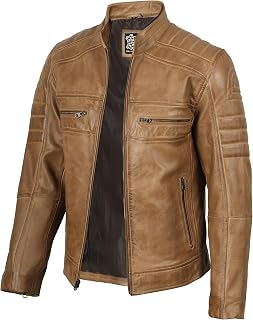 fjackets Leather Jacket Men Real Lambskin — Cafe Racer Moto Style, Stand Collar Zip Up Jacket