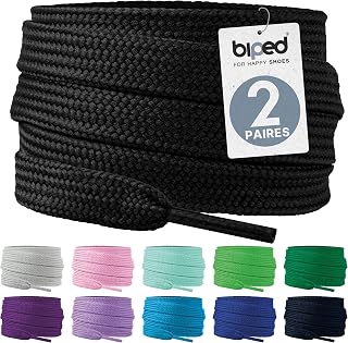biped Laces 2 Pairs of Flat Polyester Laces, Width 10 mm, Laces for Trainers and Sports Shoes, Tear-Resistant and Washable Z2913
