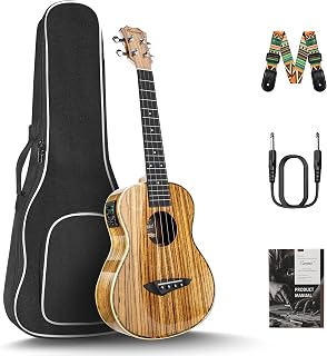 Caramel 26inch CT103 Zebrawood High Gloss Tenor Electric Ukulele Professional Ukelele Kit Beginner Guitar Starter Bundle Strings, Padded Gig Bag, Strap
