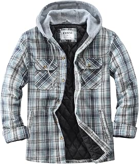 Mens Quilted Lined Lightweight Flannel Button Shirt Hooded Jacket