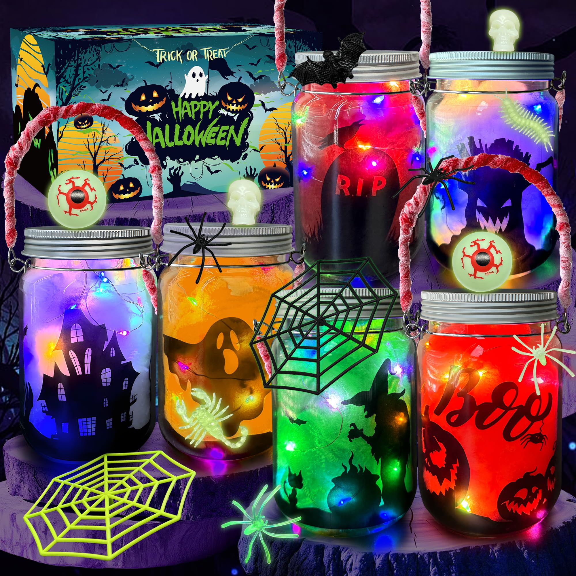 RBONIGHT 6PCS Halloween Lantern Craft Kit, Craft for Kids Age 6-8,8-12, DIY Deco