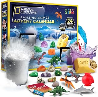 National Geographic 2026 Science Kit & Rock Collection Advent Calendar | Science Christmas Countdown Calendar with 24 Days of Science Experiments, Gemstones & More, STEM Projects for Kids Ages 8-12