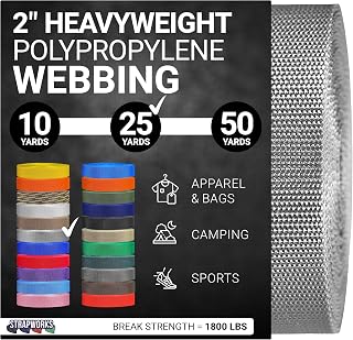 Strapworks Heavyweight Polypropylene Webbing - Heavy Duty Poly Strapping for Outdoor DIY Gear Repair, 2 Inch by 10, 25, or 50 Yards, Over 20 Colors