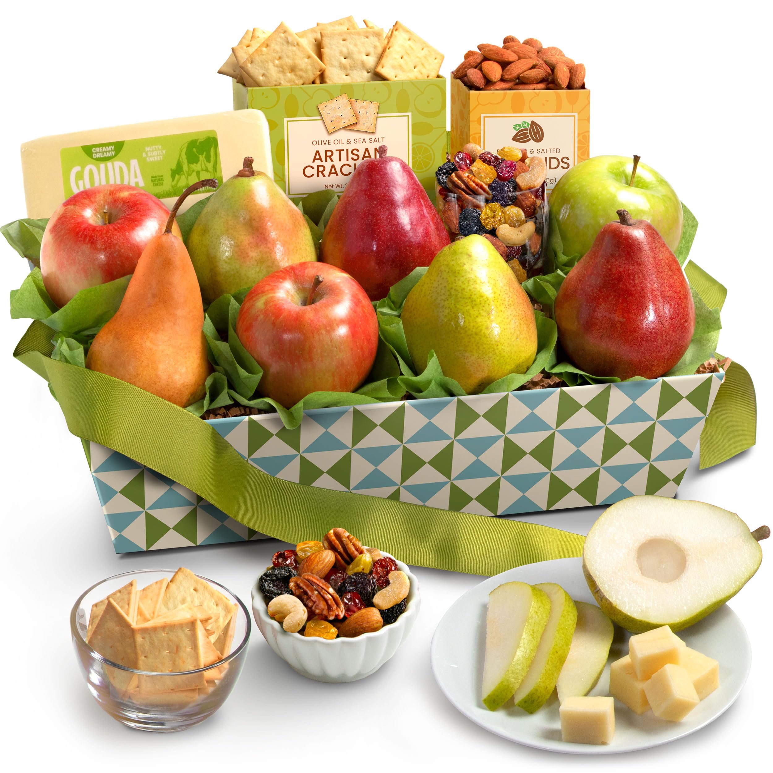 A Gift Inside Classic Fresh Fruit Basket Gift with Crackers, Cheese and Nuts for