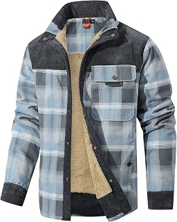 Men's Corduroy Plaid Sherpa Lined Flannel Shirt Jacket Fleece Coat