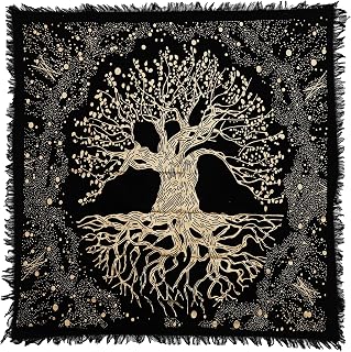 Indian Consigners Tree of Life Altar Cloth Tapestry Tablecloth Celtic Trees Ritual Spiritual Cloth for Sacred Places, Cotton Square Tarot Table Cover 24 by 24 Sacred