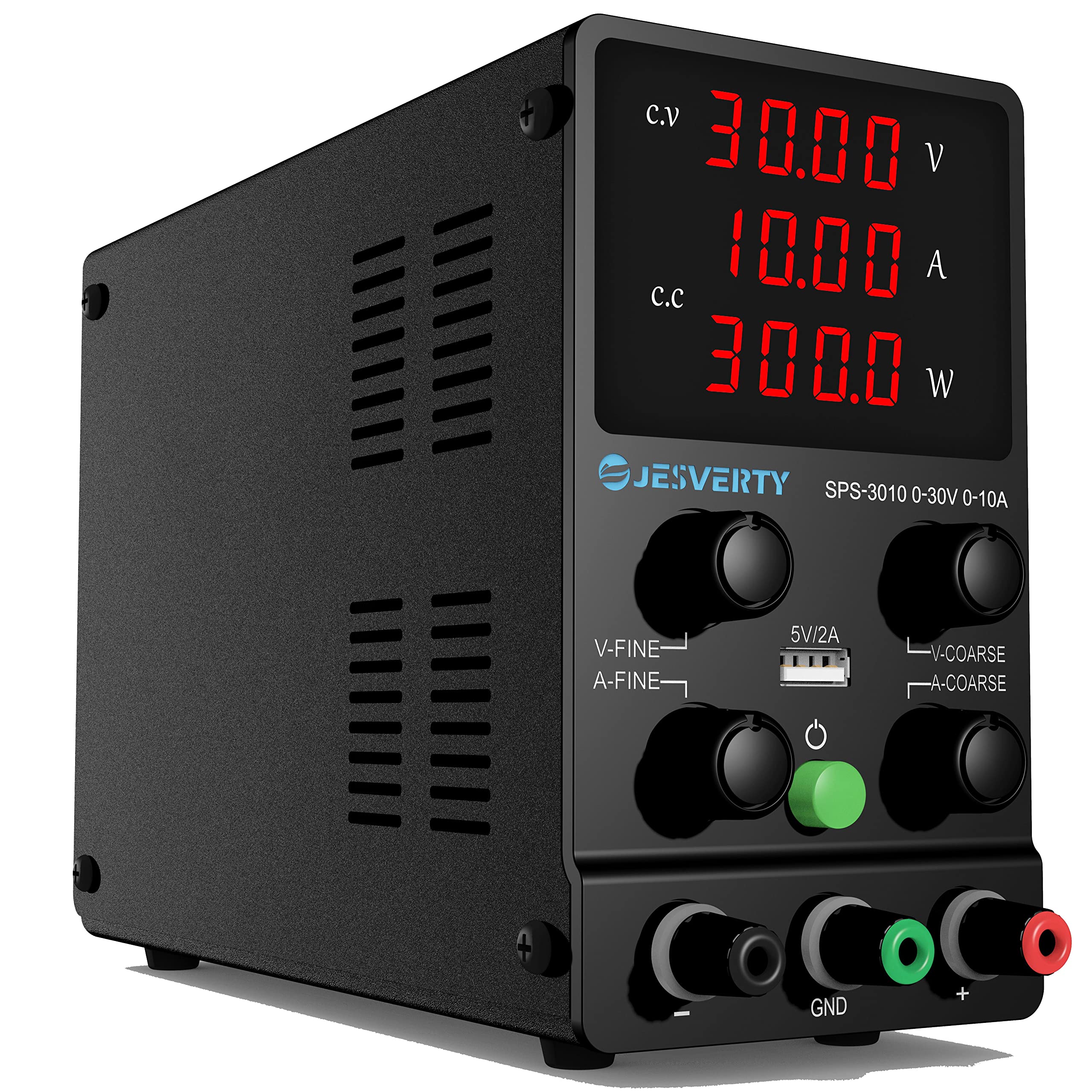 Jesverty DC Power Supply Variable, 0-30V 0-10A Adjustable Switching DC Regulated