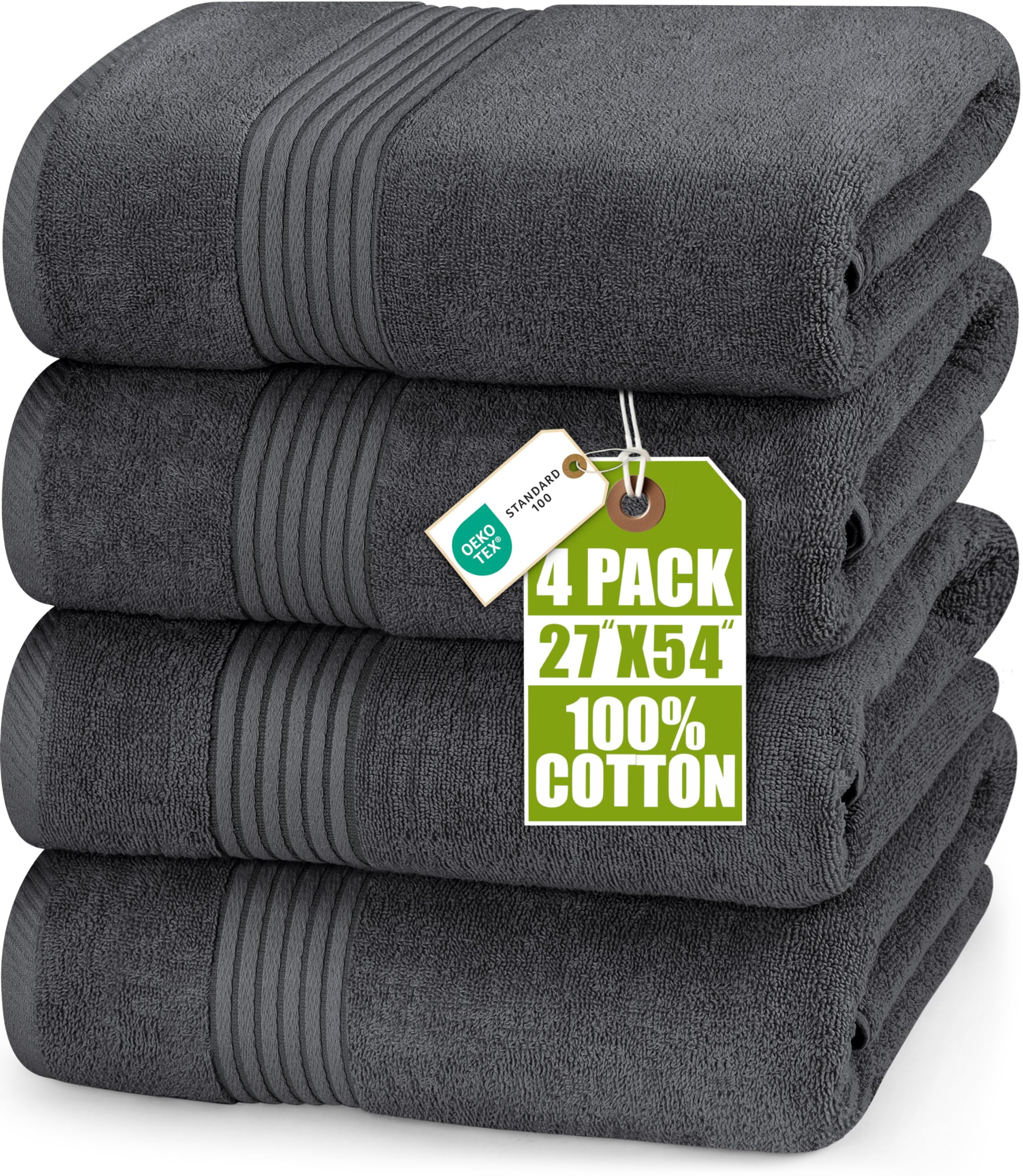 Utopia Towels Luxurious Bath Towels Set, 27x54 in, 4 Pack, Soft, Grey | Soft Lux