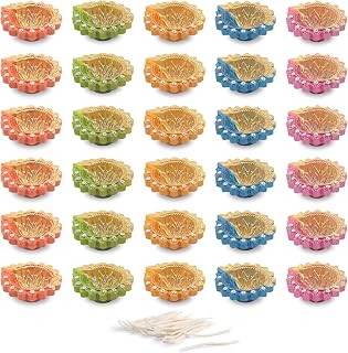 KSJONE Pack of 30 Diwali Decoration Handmade Colorful Earthen Diyas for Pooja Handpainted Diyas for Pooja Festival Decoration Lights for Dipavali Home Indoor Outdoor Decor with Cotton Wicks