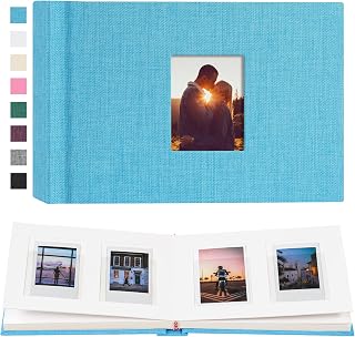 56 Pockets Instax Mini Photo Album for 2 x 3 Pictures, Linen Hardcover Polaroid Photo Album with Space for Writing, Polaroid Album Book for Fujifilm Instax Mini Instant Camera (Blue)