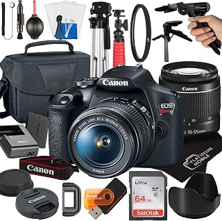 Canon EOS Rebel T7 DSLR Camera with 18-55mm Zoom Lens + Platinum Mobile Accessory Bundle Package Includes: SanDisk 64GB Card, Tripod, Case, Pistol Grip and More (21pc Bundle) (Renewed)