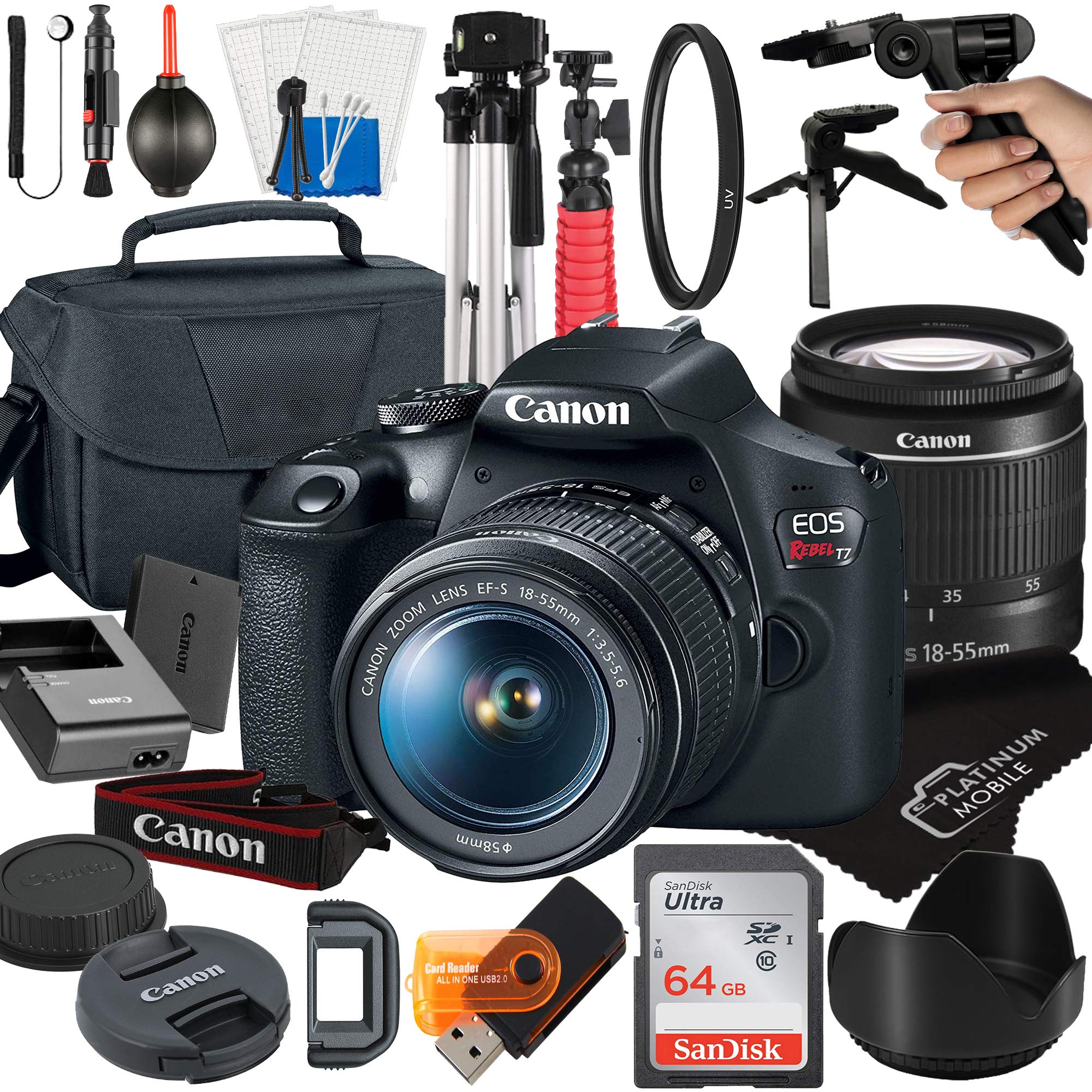 Canon EOS Rebel T7 DSLR Camera with 18-55mm Zoom Lens + Platinum Mobile Accessor