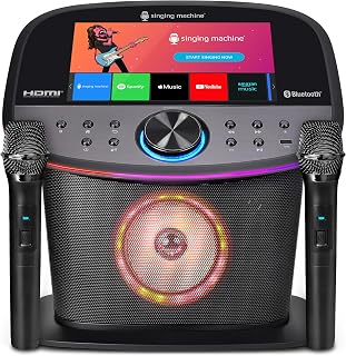 Singing Machine Karaoke Machine Screen, WiFi, Music Apps, 2 Microphones | Portable Karaoke Speaker for Adults & Kids, Ideal for House Parties, Compatible with YouTube & Spotify