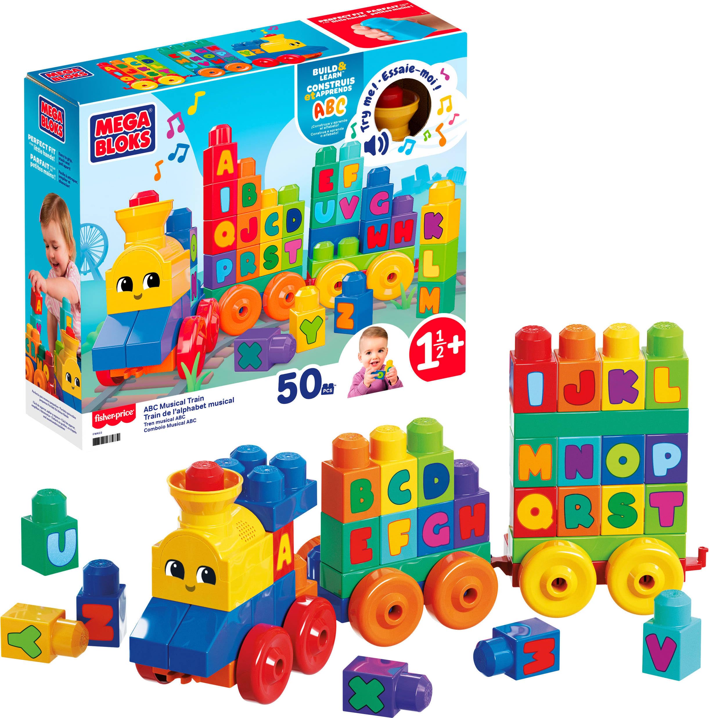 MEGA BLOKS First Builders ABC Musical Train Toddler Building Blocks Toy | 50 Pie