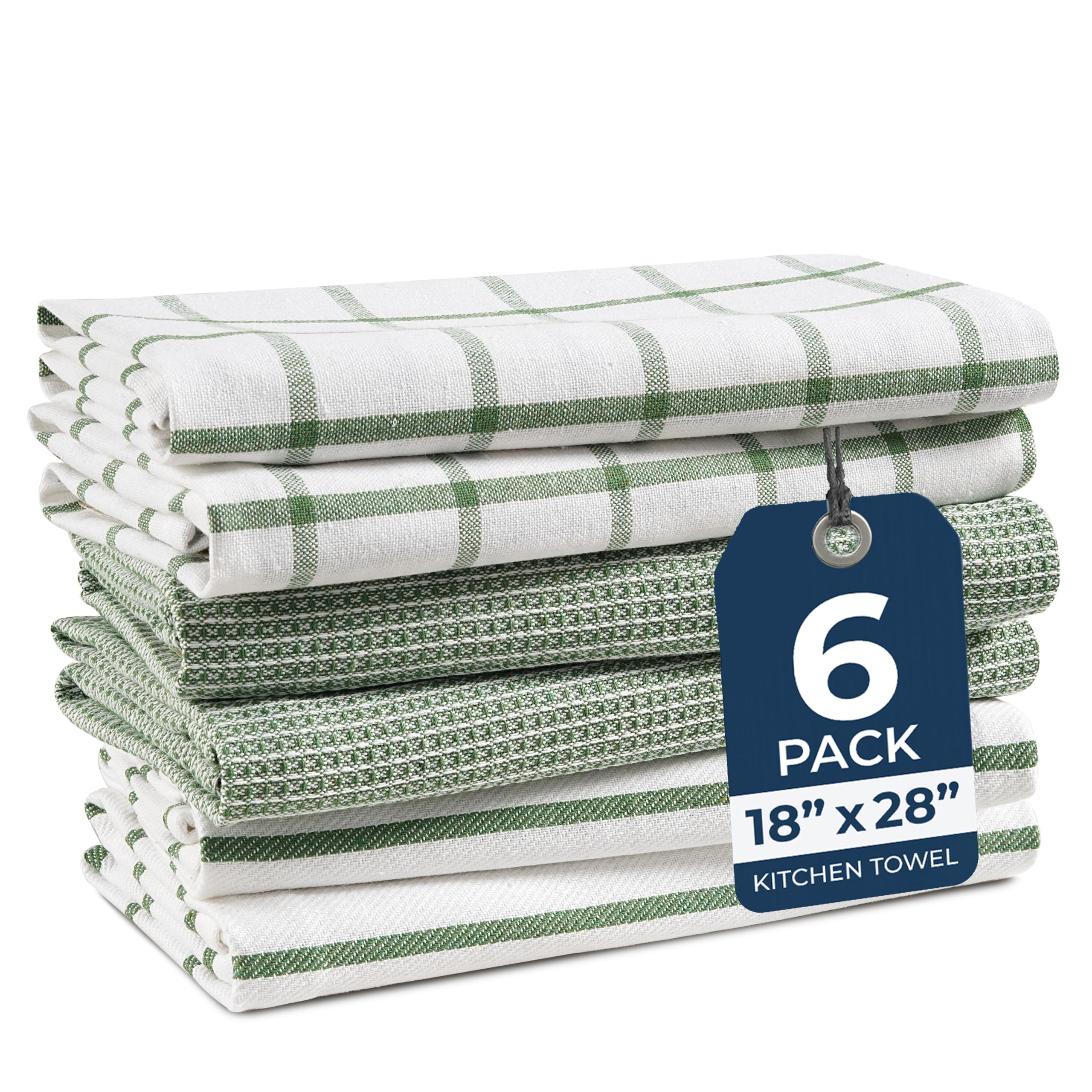 LANE LINEN Dish Towels for Kitchen 100% Cotton Tightly Woven 6 Pack - Olive | Ab