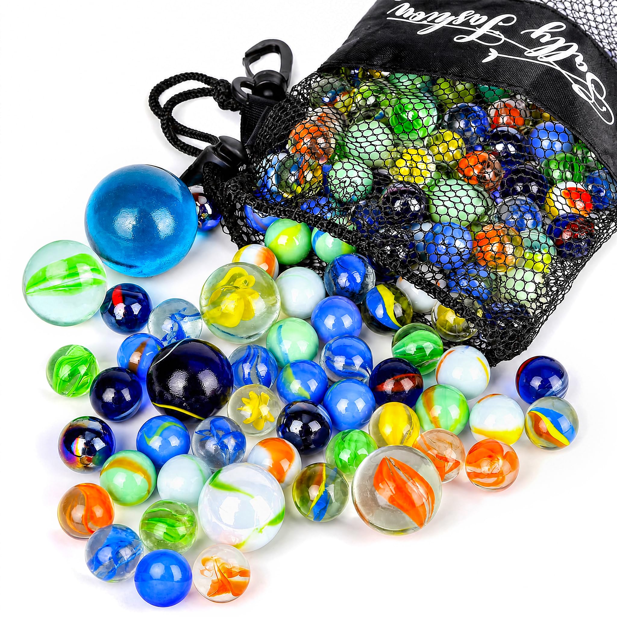 SallyFashion 66 PCS Glass Marbles, 3 Assorted Size, Colored | Canicas for Kids, 
