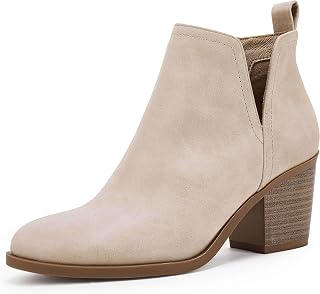 Coutgo - Botas de tobillo para mujer, punta redonda con tacón apilado, corte casual, Beige (Caqui), 36 EU