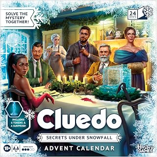 Cluedo Advent Calendar: Secrets Under Snowfall, 24-Day Family Mystery Puzzle Game with 22 Daily Puzzles, Storybook, Tokens and Surprises