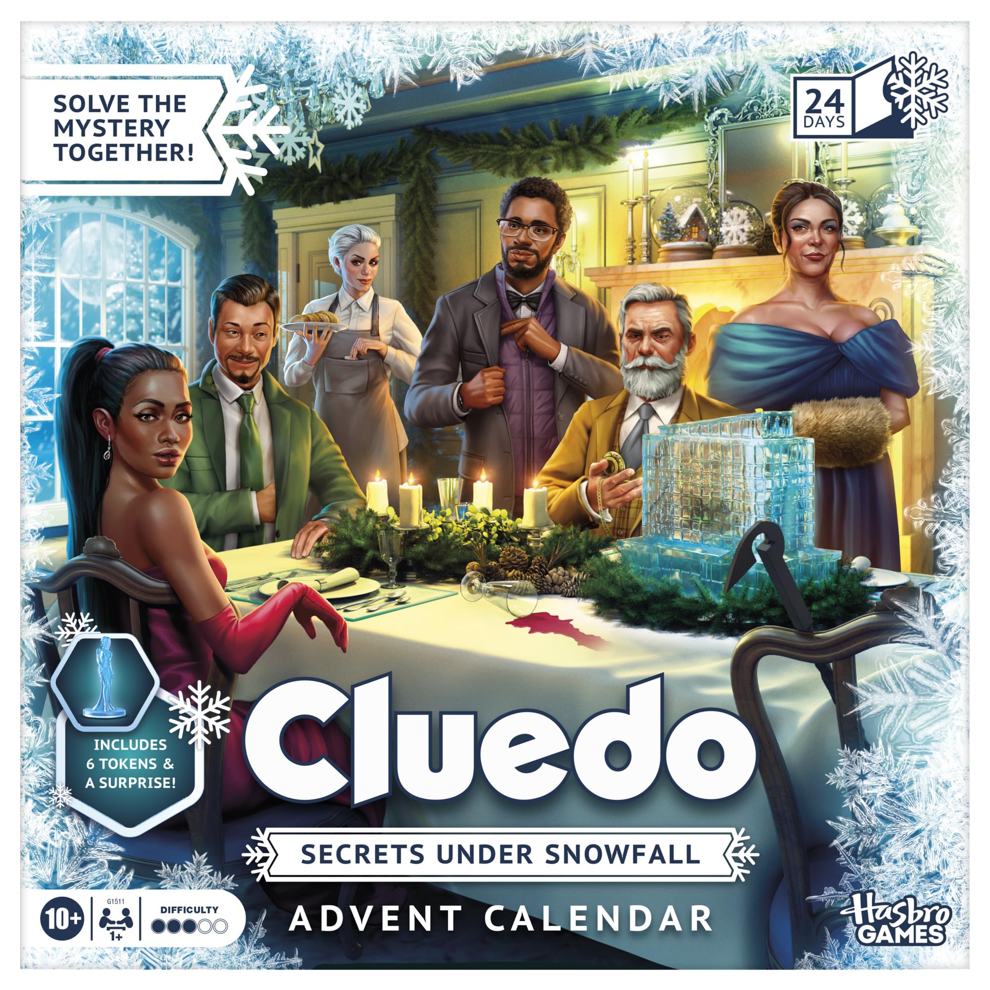 Cluedo Advent Calendar: Secrets Under Snowfall, 24-Day Family Mystery Puzzle Gam