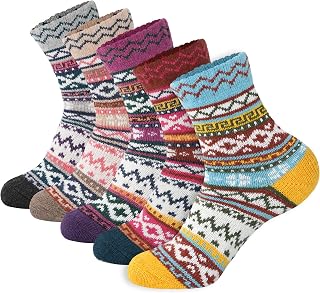 LOCONHA Womens Wool Socks 5 Pairs Winter Warm Sock Thick Knit Cabin Cozy Crew Soft Socks Gifts for Women
