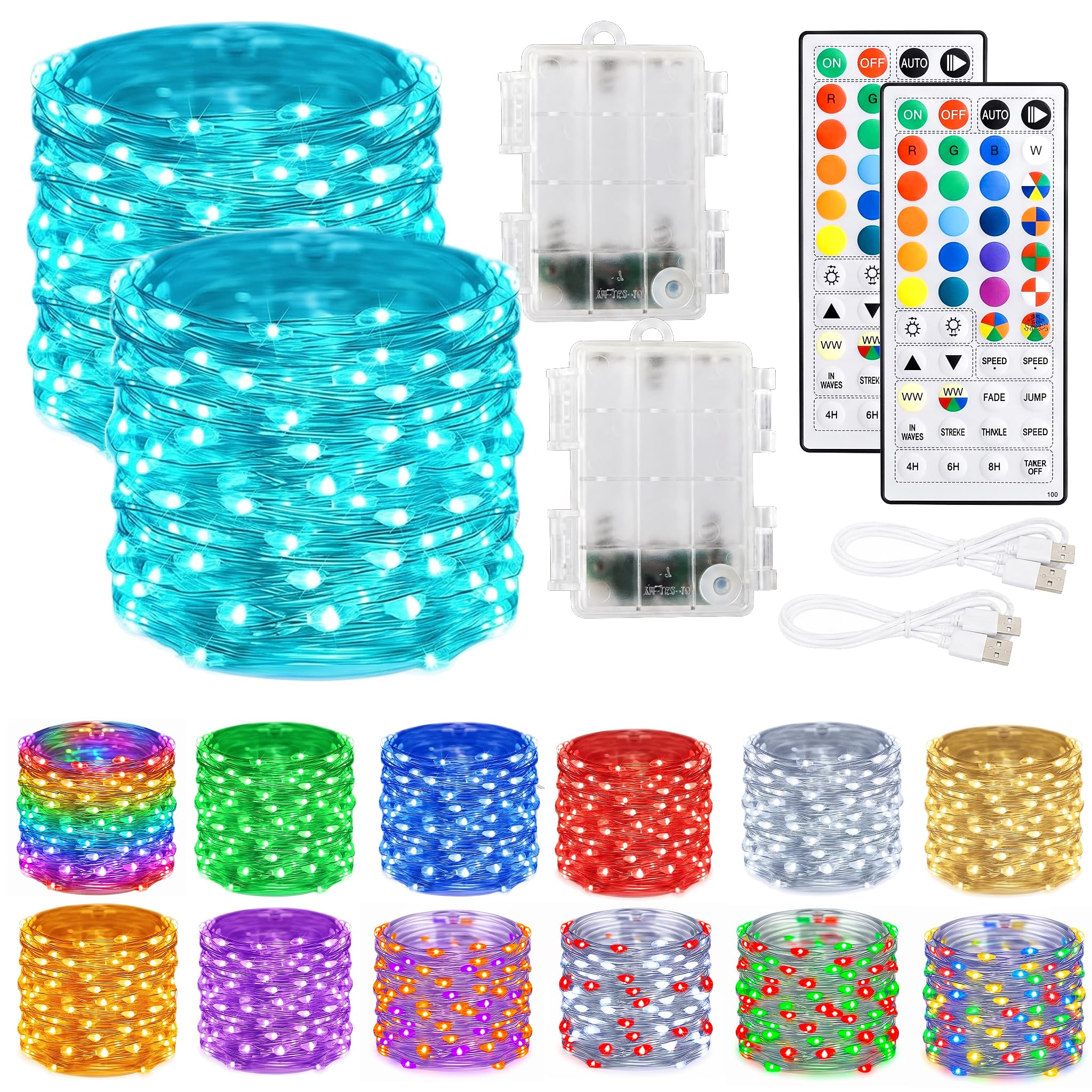 Dazzle Bright Color Changing Fairy Lights Battery Operated, 2 Pack Total 40FT 12