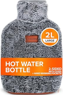 Hot Water Bottle with Cover UK - for Pain Relief (2L) 2 Sided Hot Water Bottle for Adults with Pocket for Endometriosis Period Pain Relief Stomach Cramps