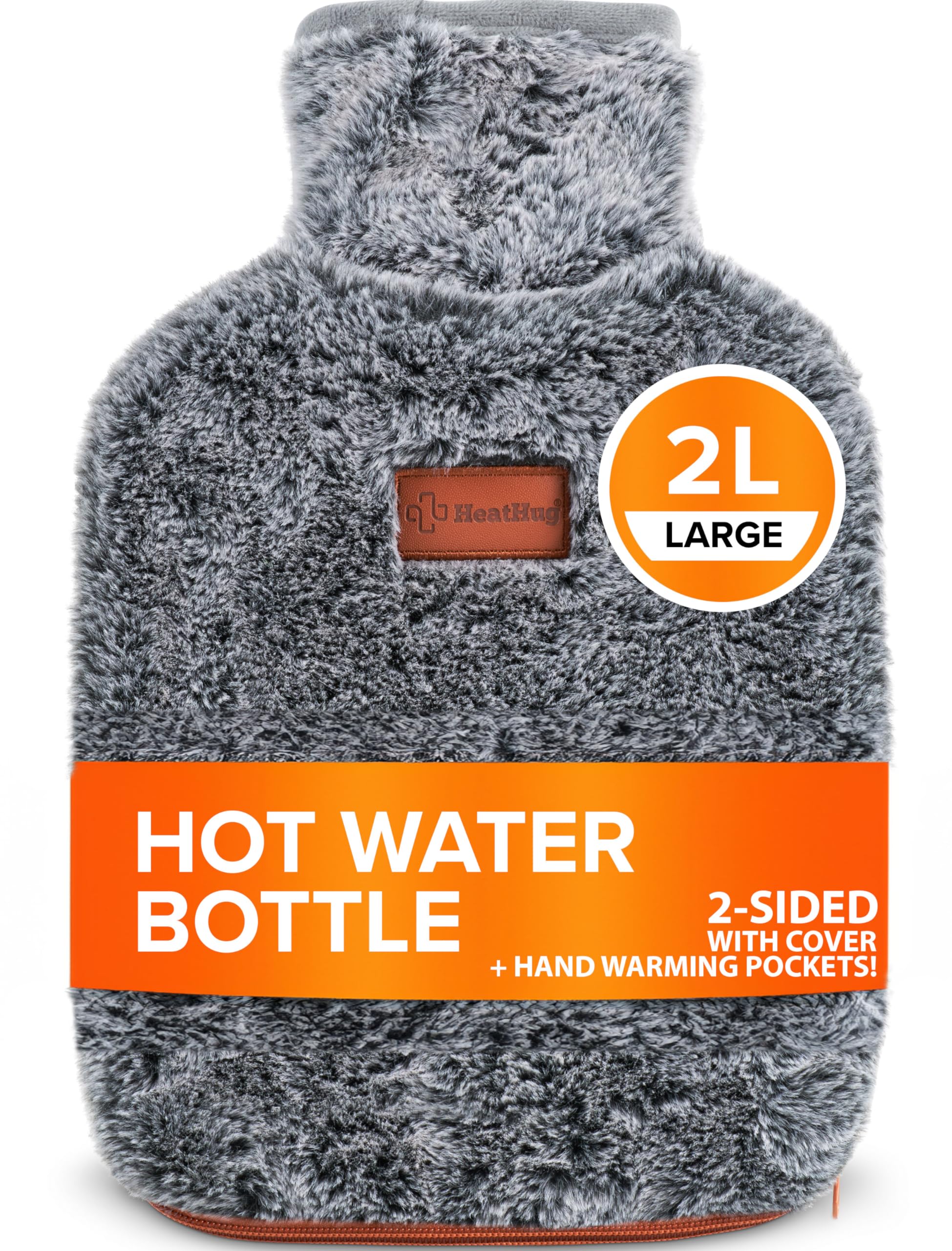Hot Water Bottle with Cover UK - for Pain Relief (2L) 2 Sided Hot Water Bottle f