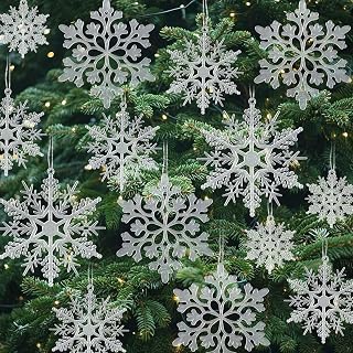 18 Pieces Christmas Snowflake Plastic Glitter Hanging Ornaments for Winter Christmas Tree Decoration Size Varies Snowflakes