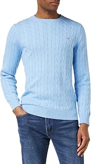 GANT Cotton Cable C Neck Sweater for Men, Lake Blue Melange, M