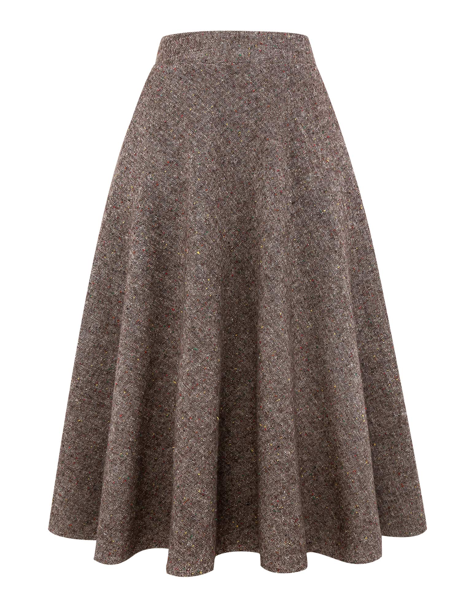 IDEALSANXUN Womens Plaid Wool Skirts Elastic Waist A-Line Pleated Tartan Long Sk