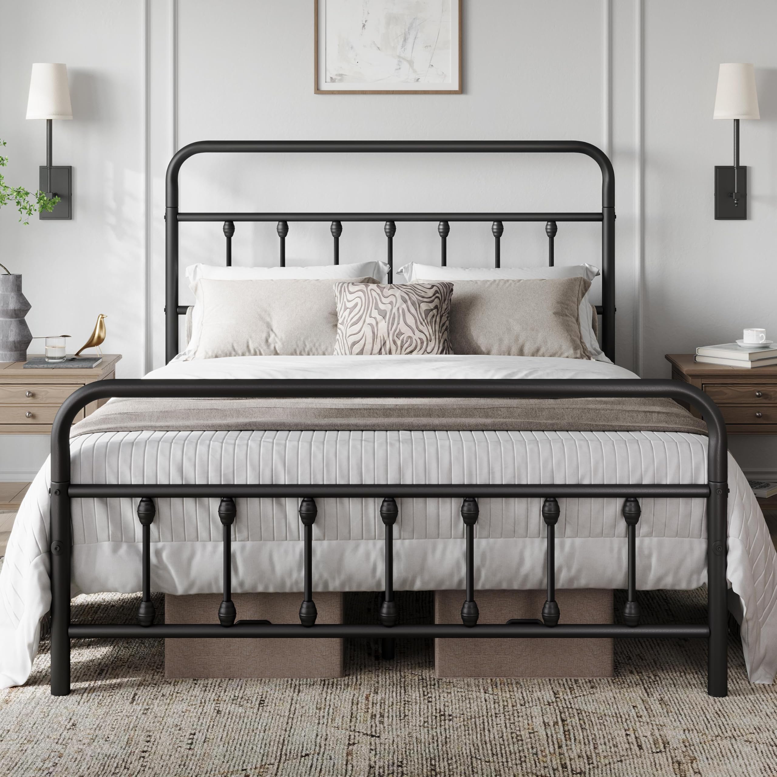 Yaheetech Classic Metal Bed Frame Queen Size Black Easy Assembly | Victorian Mat