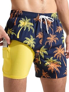 Arcweg Mens Boys Swimming Trunks Swim Shorts with Liner Compression 2 in 1 Quick Dry Elastic Surfing Shorts with