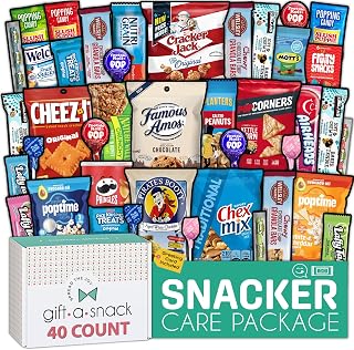 Gift A Snack - Snack Box Variety Pack Care Package (40 Count) Greeting Card | Graduation Birthday Sweet Treats Gift Basket, Candies Chips Crackers Bars Office Food Assortments & Variety Gifts
