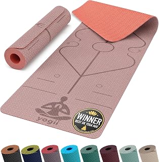 Yogii Yoga Mat - Non-Slip 6mm Thick TPE & Travel-friendly Yoga Mat - Perfect for Home & Gym Exercise Fitness & Pilates - With Laser Alignment Guides for Men & Women