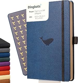 Dingbats - Wildlife Squared Medium Notebook, Blue Whale, A5 - Hardcover Notebook - PU Leather - Perforated, Cream 100gsm Ink-Proof Paper