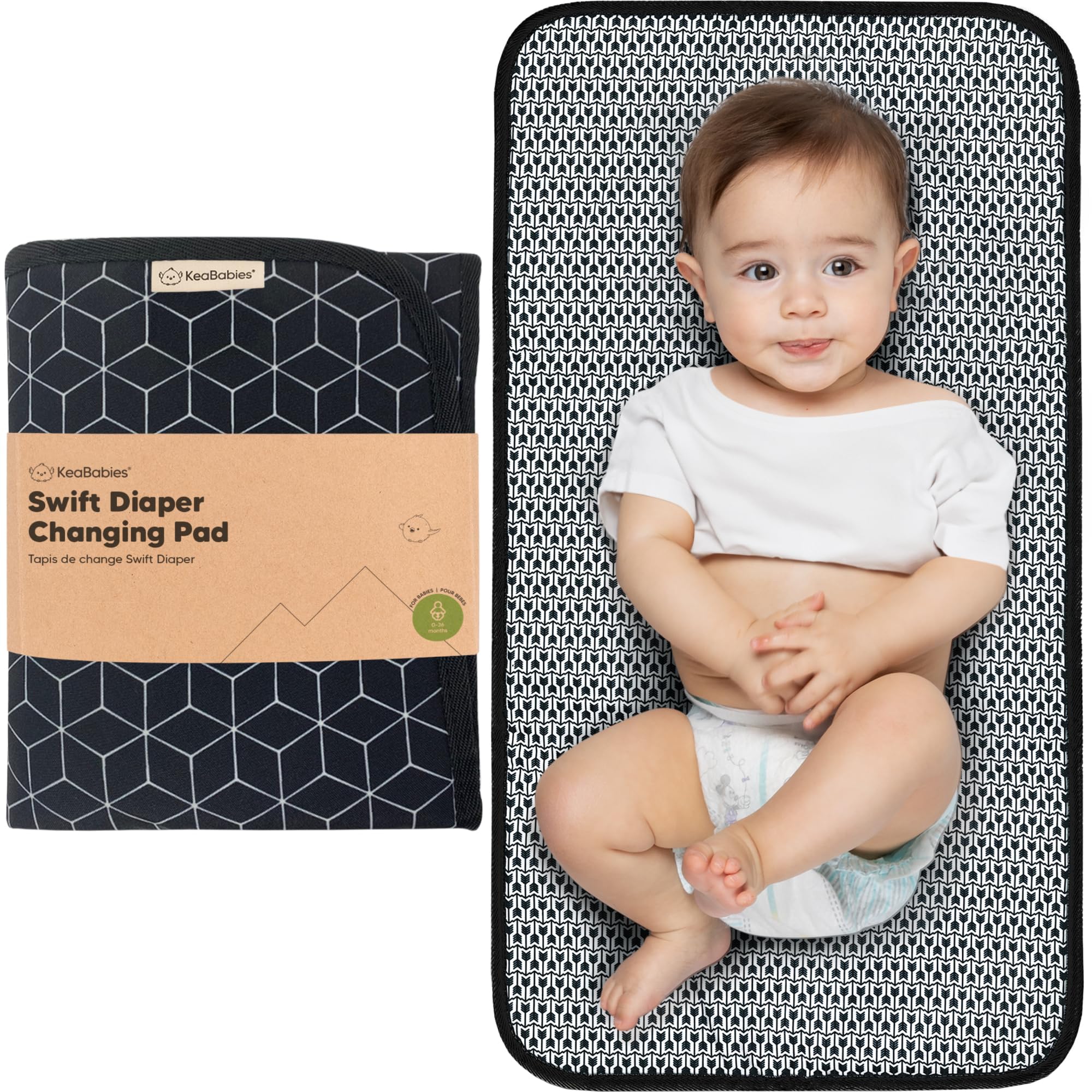 KeaBabies Portable Diaper Changing Pad, Easy Wipe Clean, 25x13 (Black Geo) | Fol