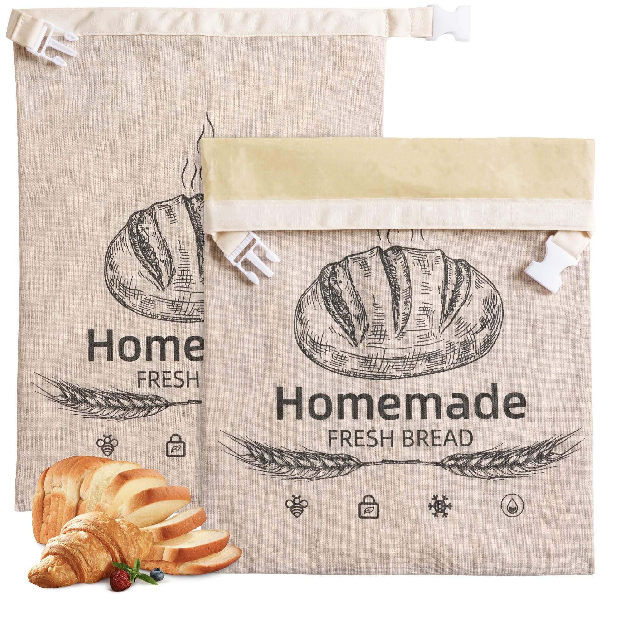 2 Pack Beeswax Bread Bags for Homemade Sourdough Reusable Beeswax Bread Bag | 17