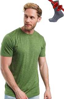 100% Merino Wool T Shirt Mens - Merino Wool Base Layer Men + Hiking Socks