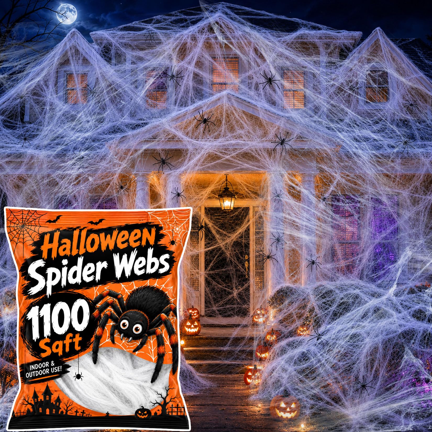 MAQIHAN 1100 Sqft Halloween Spider Webs - Outdoor Cobwebs with 40 Spiders | Fake
